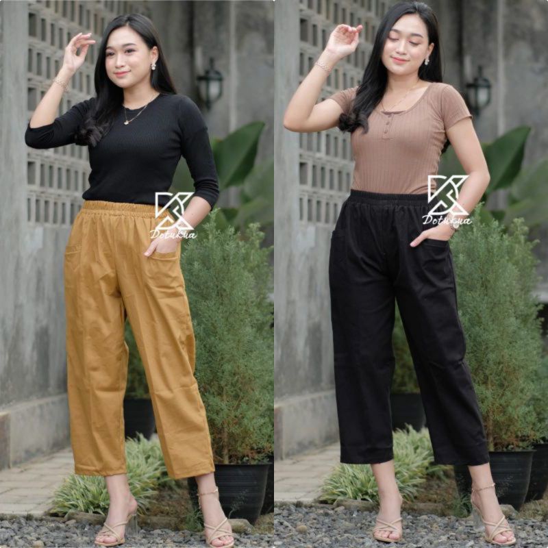 Celana Kulot Wanita Bahan Katun Twill Combed Premium - Baggy Pants 7/9 Kulot - Celana Bantal Wanita Premium