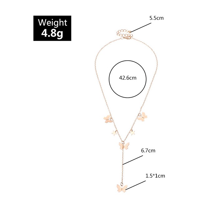 LRC Kalung Wanita Fashion Golden Butterfly Five-pointed Star Alloy Tassel Necklace K77742