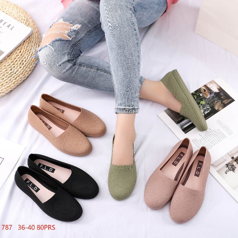 Sepatu Karet Slip On Wanita motif Rajut  / New Sepatu Jelly Vellysia 767
