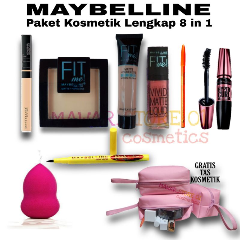 Paket Make Up Maybelline Lengkap 8 In 1 / Paket  Lengkap Kosmetik Maybelline 8 in 1