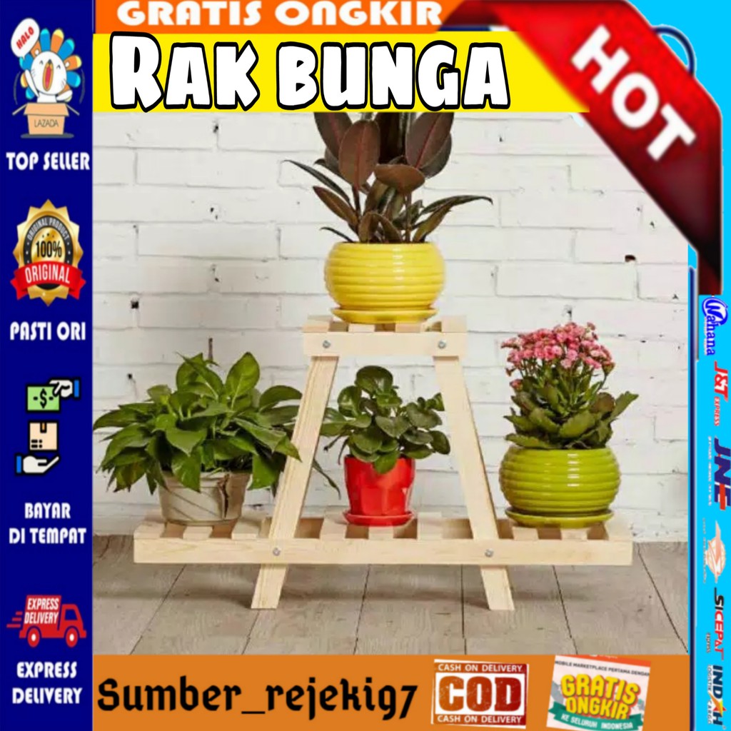 rak bunga kayu murah susun minimalis, rak pot tanaman kayu murah, tempat  bunga hias dari kayu halus