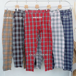  TARTAN  BOXY PANTS celana  motif kotak saku bahan katun 