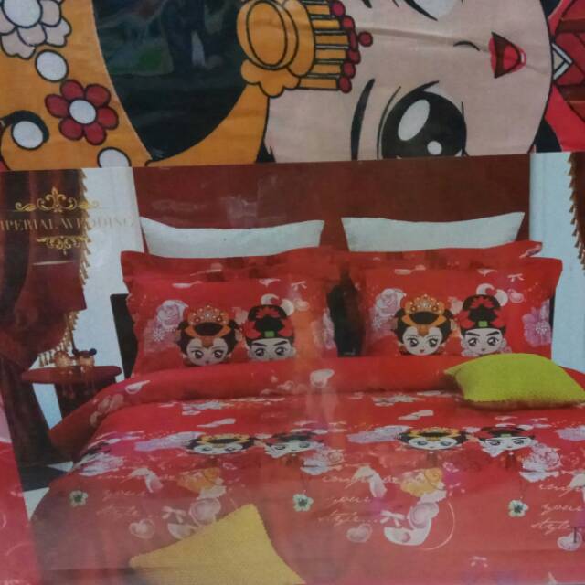 Set sprei saten jepang imperial wedding ukuran 180x200 tinggi 30cm