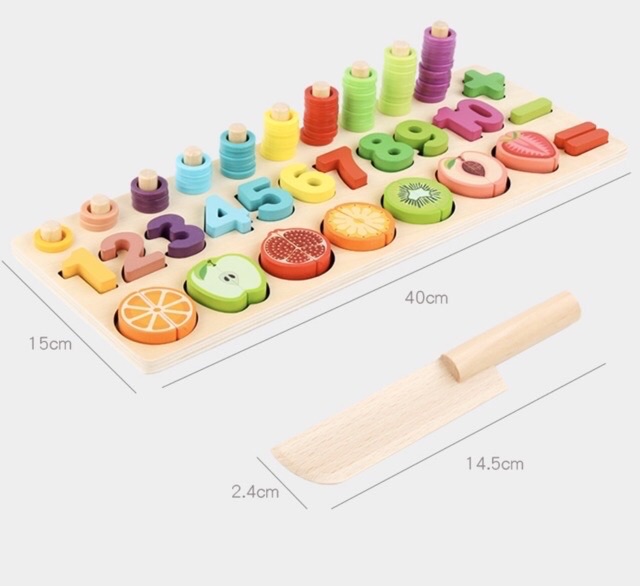 3 in 1 wooden counting and cutting toys - mainan edukasi anak - hadiah anak cewek cowok