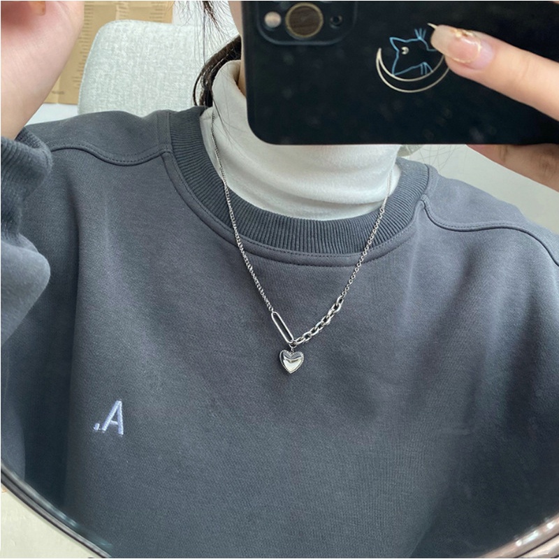 Co Co Co Kalung Rantai Titanium Steel Pendan Hati Gaya Hip Hop Punk Korea Untuk Wanita