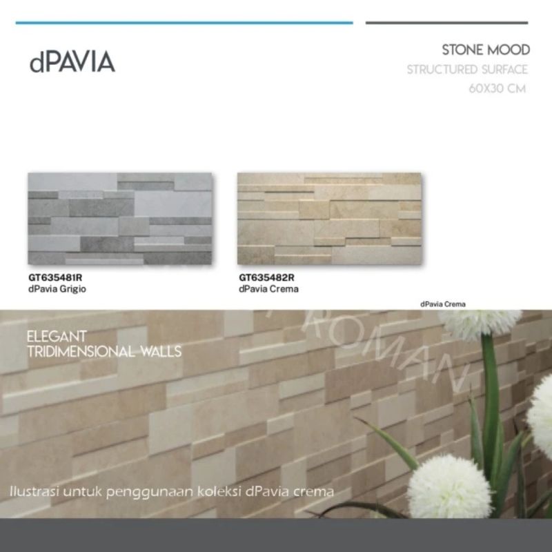 Roman Granit 30x60 dPavia Series (Stone Mood) / Granit Dekorasi Dinding / Roman Granit Motif Batu Al