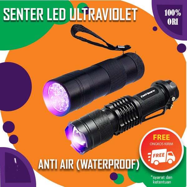 Senter LED UV Ultra Violet Anti Air - Senter Ultraviolet Casing Aluminium