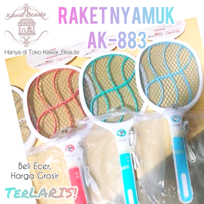 Raket Nyamuk Aoki + Kabel AK-883 + LED + BATERAI + 3 JARING