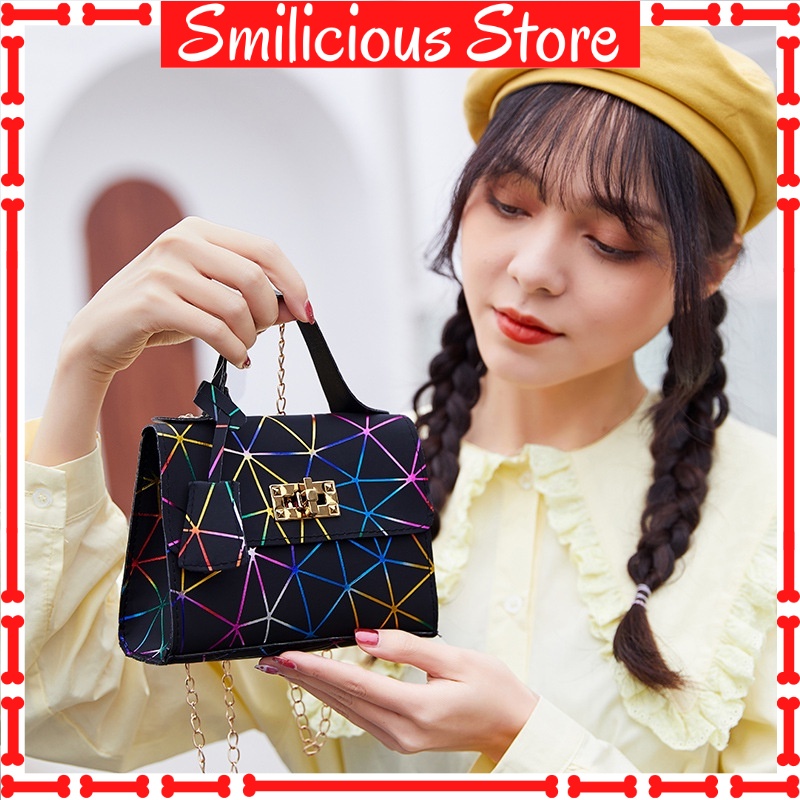 Tas Korea Selempang Warna Laser Segitiga Rantai DIagonal Tas Bahu Handbag Fashion Terbaru A3