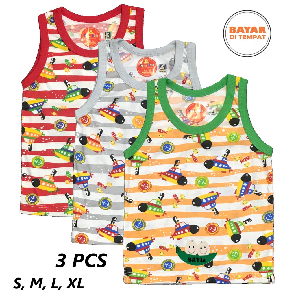 BAYIe - 3 PCS Kaos Singlet/Kutung Bayi/Anak Laki/Perempuan Motif POLICE AGREE KIDS Size S, M, L, XL