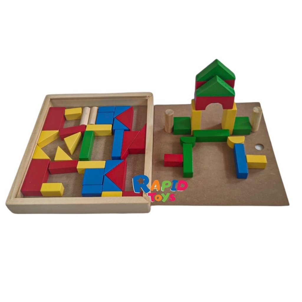 Rapid Toys Mainan Edukasi Anak City Block Kayu Balok Warna Susun Blok Bangun Box Dengan Tutup