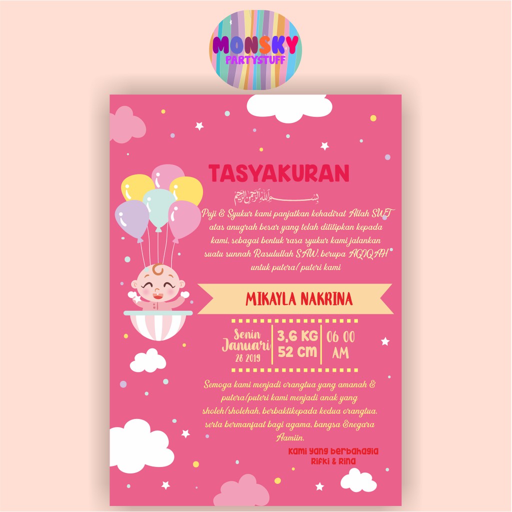 Kartu Lahiran / Kartu Ucapan Aqiqah / Akikah, Syukuran, Tasyakuran, Khitanan Custom