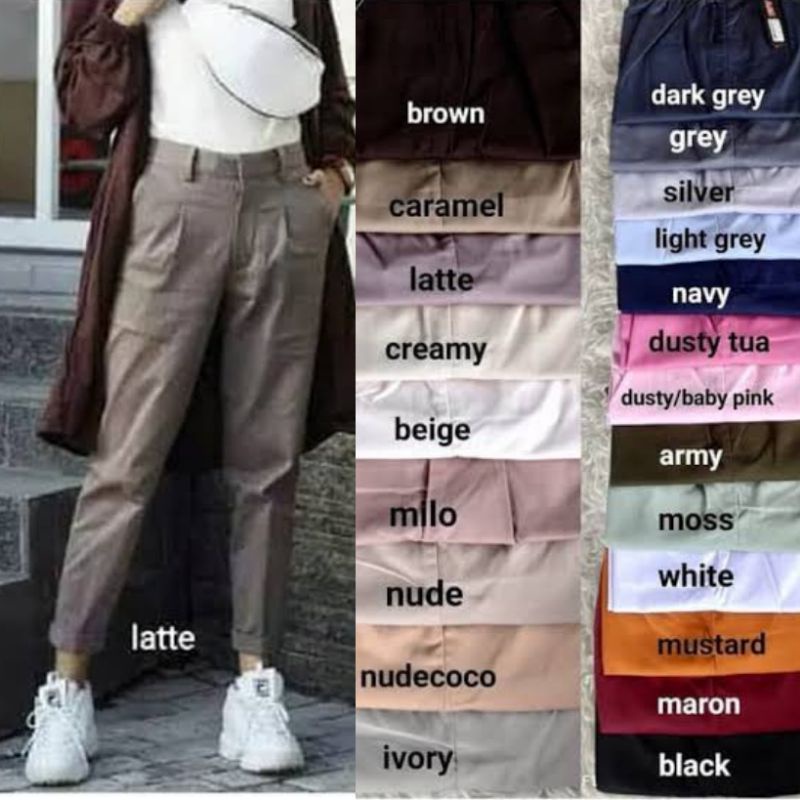 CELANA PANJANG WANITA BAGGY PANTS WANITA Latte beige nude hitam maroon ivory Dusty pink white moss