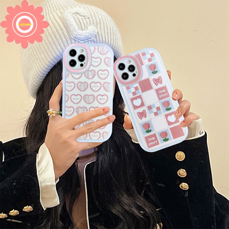 Soft Case TPU Motif Kartun Bunga Kotak-Kotak Untuk iPhone 11 12 13 Pro Max 6 6s 7 8 Plus SE 2020 X XR XS Max