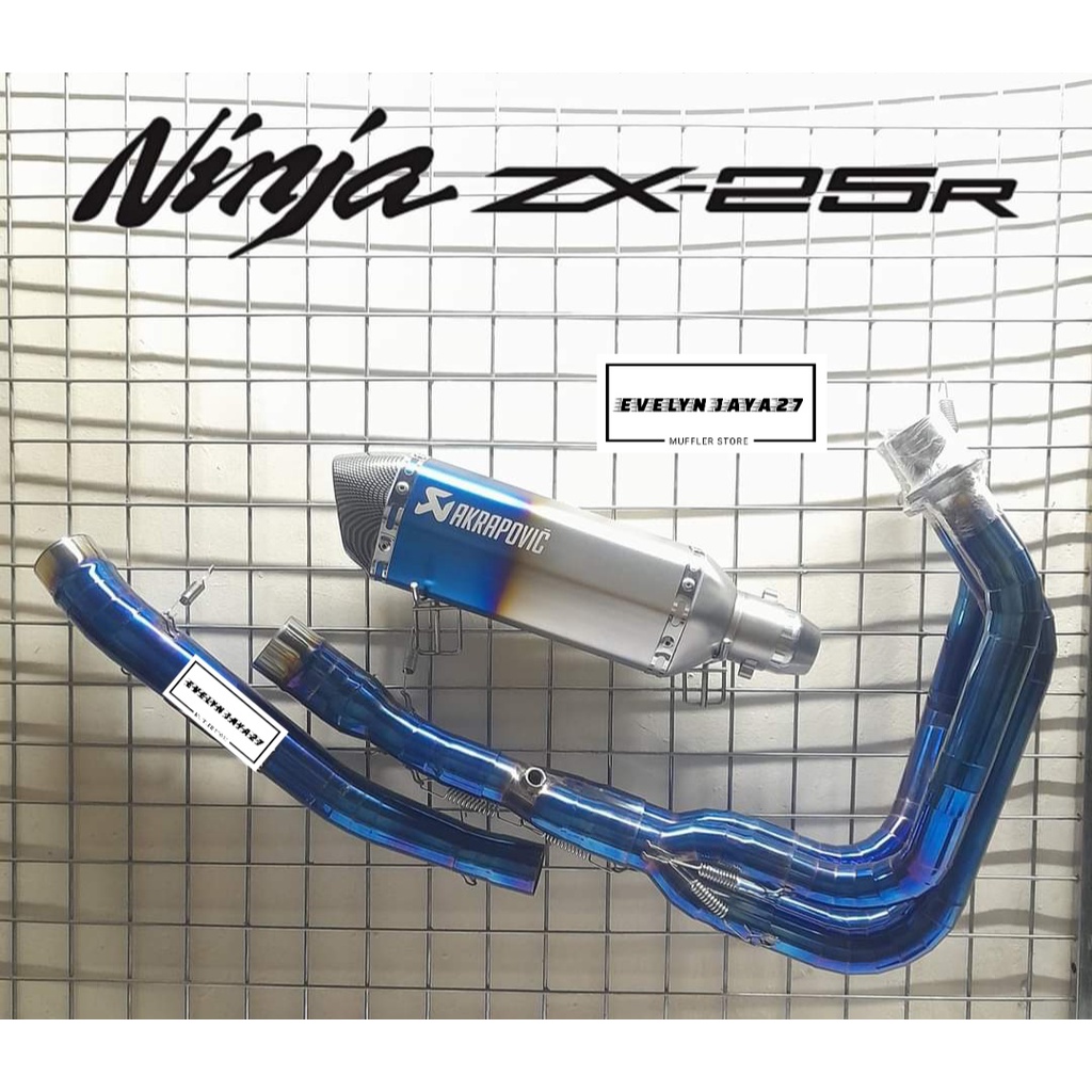 KNALPOT AKRAPOVIC LAYANG BLUE FULLSYSTEM MOTOR KAWASAKI ZX25R