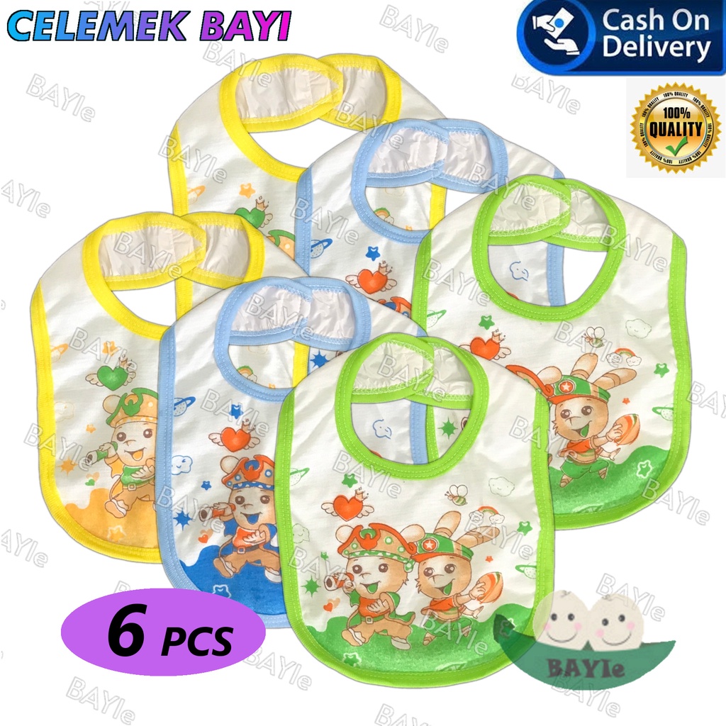 BAYIe- 6 Pcs Celemek makan bayi/Slaber Bayi/Tatakan iler liur/Tatakan Makan Bayi Motif Sablon