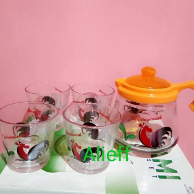 Mini Collection drink set ayam kukuruyuk  isi 1 teko dan 4 gelas