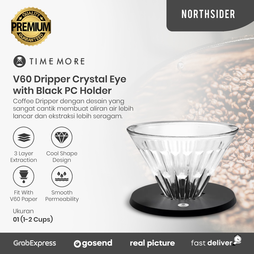 TIMEMORE OPTICAL GLASS EYE 01 v60 COFFEE DRIPPER KOPI KACA PC HOLDER HITAM