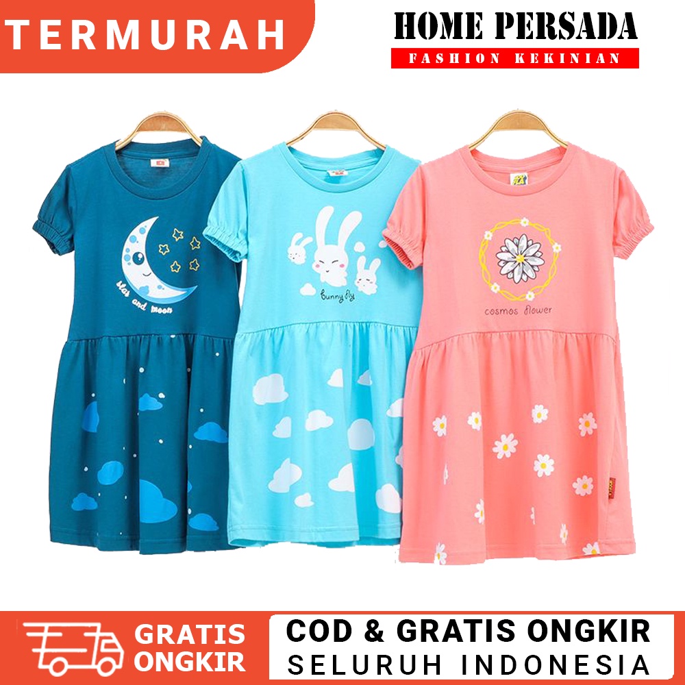 Baju Kaos Dress Dres Anak Kecil Perempuan Cewek Katun Umur Usia 1 2 3 4 5 6 7 8 9 10 Tahun Murah