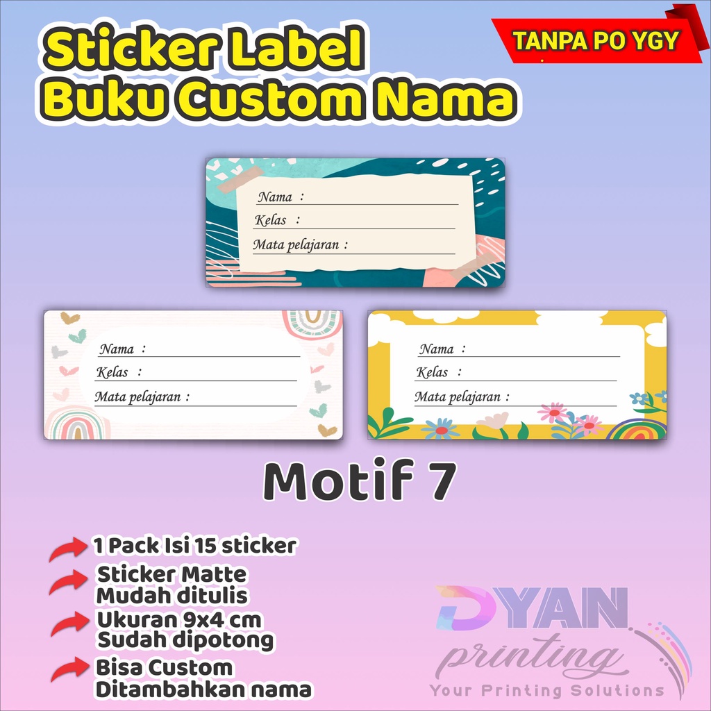 15 PCS STICKER LABEL BUKU BISA CUSTOM NAMA