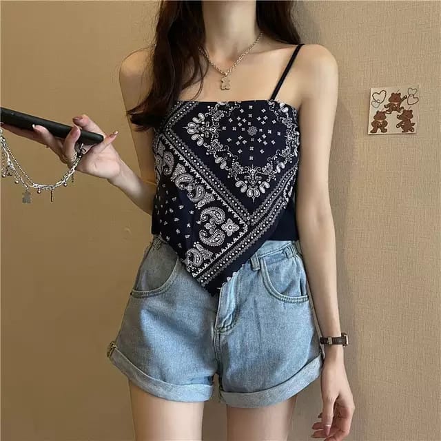 【 Bra Mall 】BM-211 Tank Top Wanita Model Crop Top Motif Hailey Scarf Wanita Import