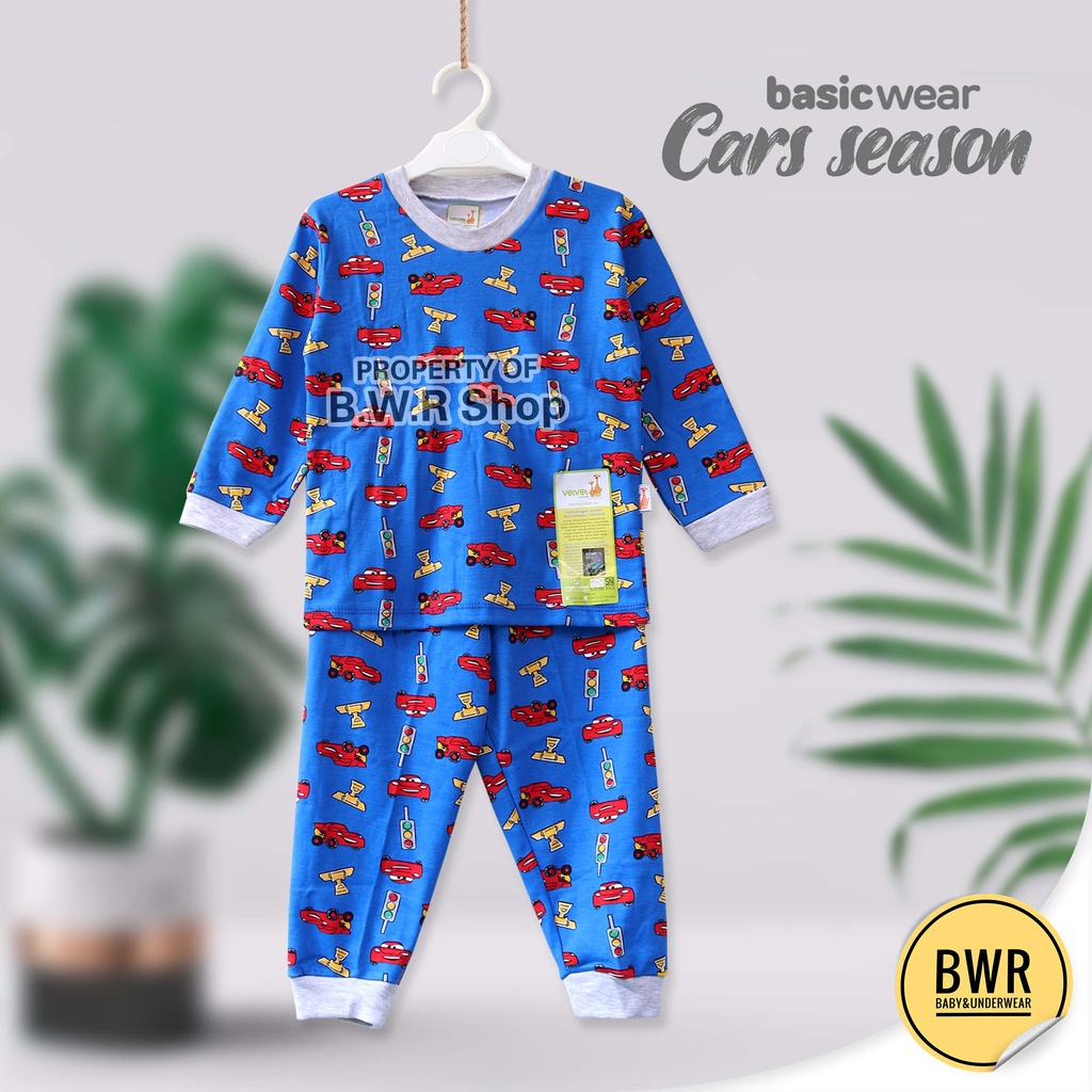 Setelan PANJANG Velvet Junior CARS Season II SML / Piyama Baju Tidur Anak Unisex Panjang | Bwr