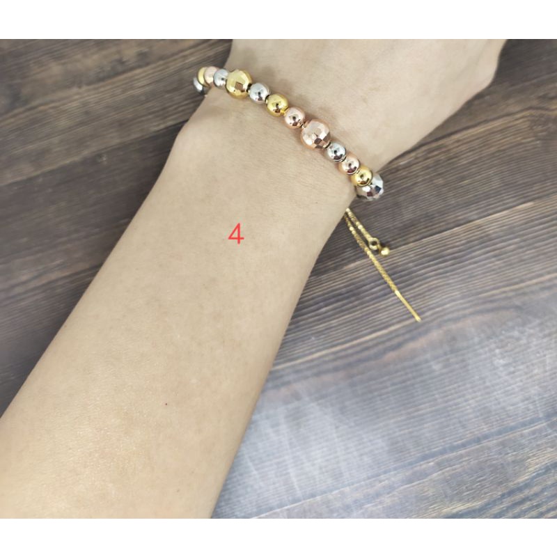 Fifi Fashion Gelang tali serut bola ukir kombinasi warna model perhiasan lapis emas GS01
