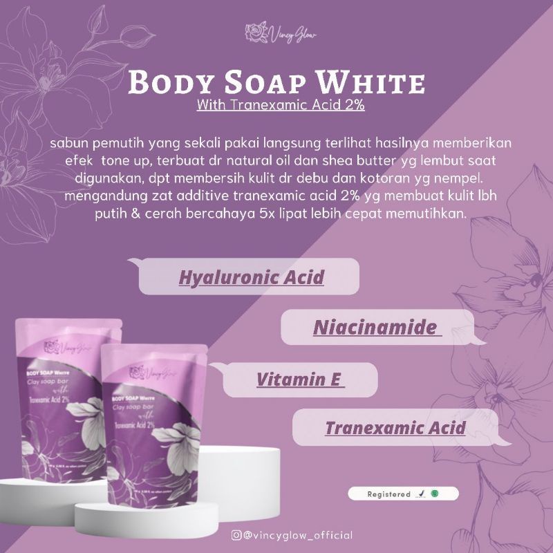 BODY SOAP VINCY GLOW/SABUN PEMUTIH BADAN