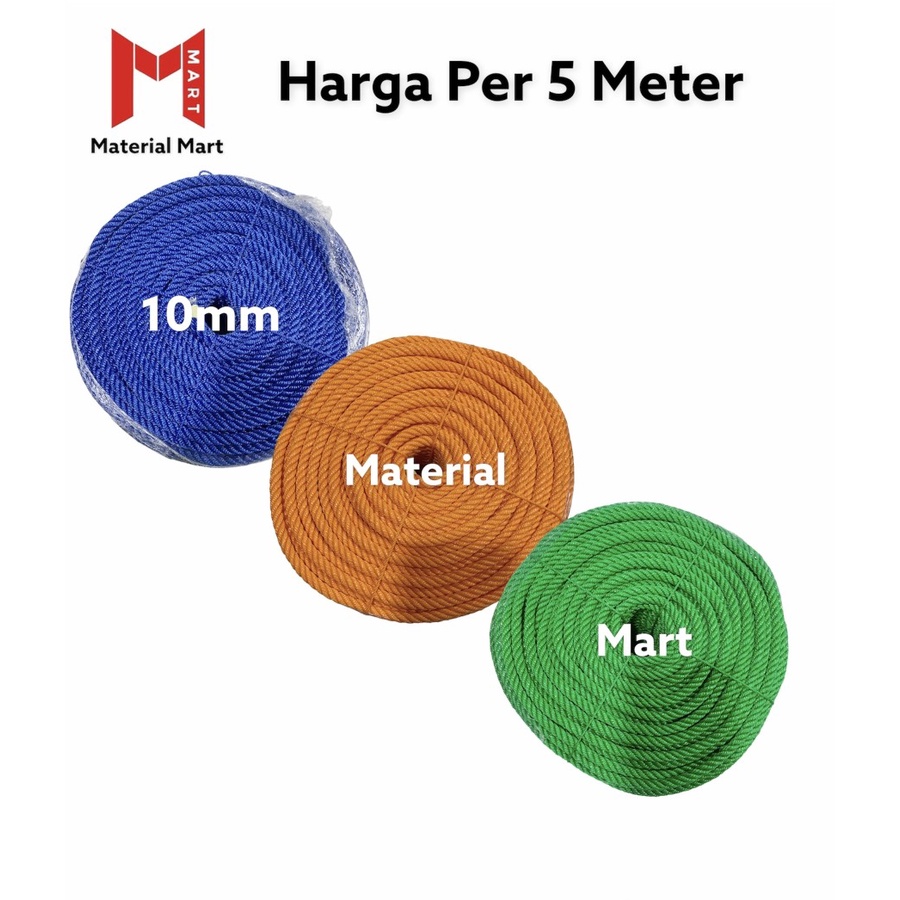 Tali Tambang Plastik 10mm | Tali Plastik Nylon 12mm | Tali Jemuran 5MTR | Material Mart