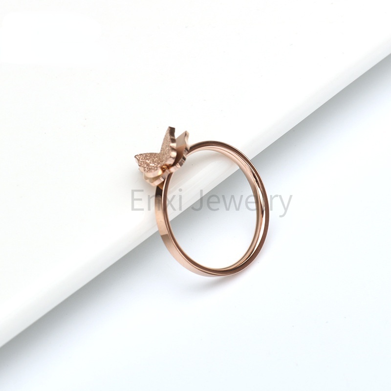 Enxi Jewelry Cincin Butterfly Stainless Steel Warna Rose Gold Untuk Hadiah Valentine R-22005