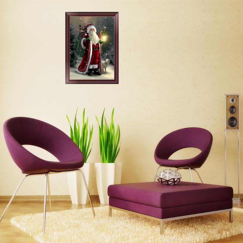 Lukisan Sulaman Berlian 5D Jahitan Bersilang Desain Santa Claus Model DIY