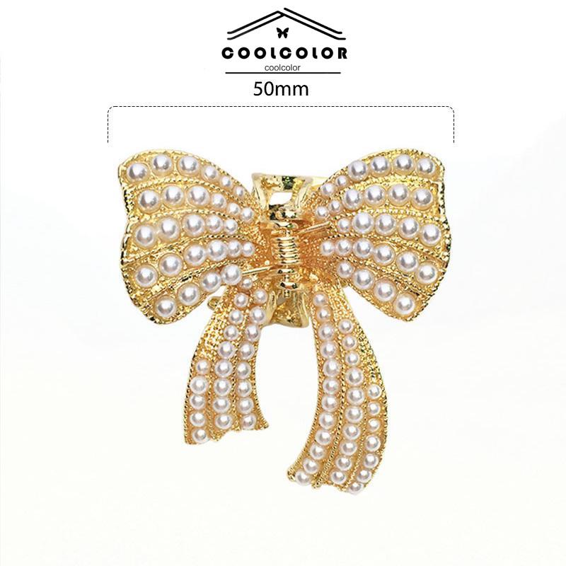 COD❤️Jepit Rambut Busur Simpul Mutiara Mutiara Anak Perempuan Rambut Panjang Sedang Aksesoris Rambut Fashion Wanita Perhiasan Fashion Simple Murah