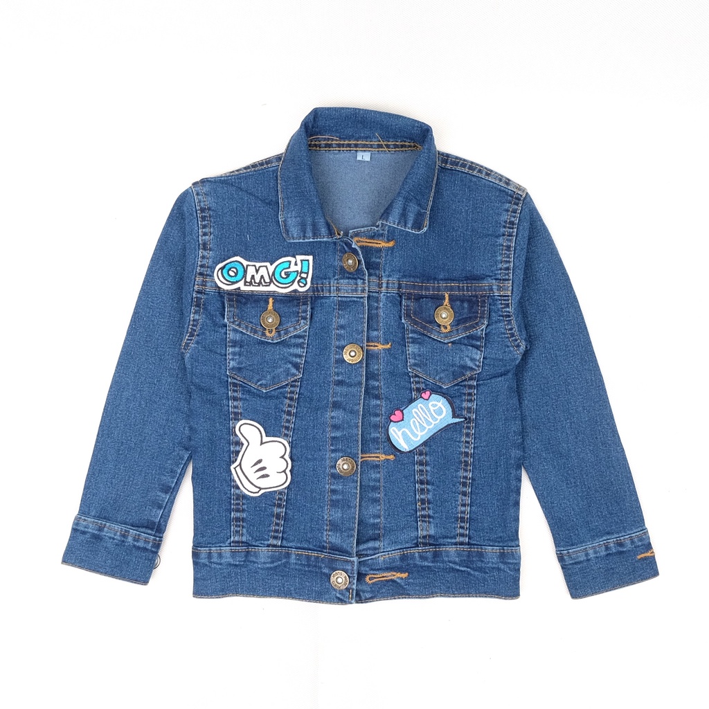 CARVA ORIGINAL JAKET JEANS ANAK DENIM LAKI LAKI PEREMPUAN JAKET BAYI OMG SERIES BORDIR BIOWASH  REAL PICT-OMG BIOWASH