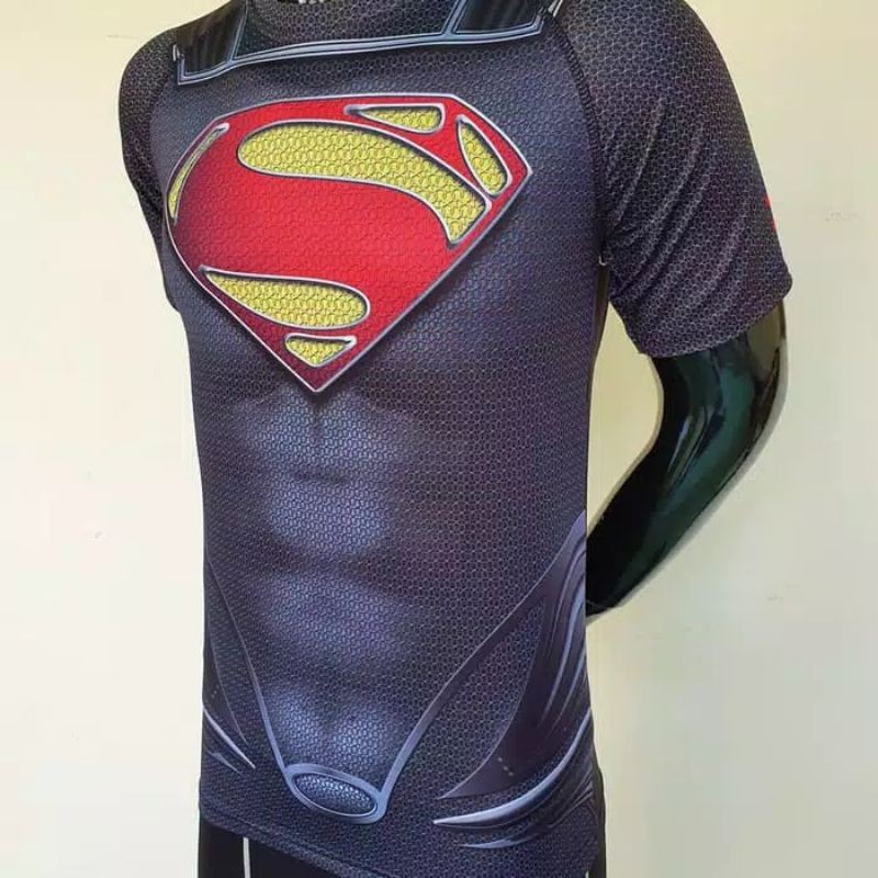 KAOS MANSET BASELAYER GYM/CYCLING SUPERMAN LOGO MERAH NEW