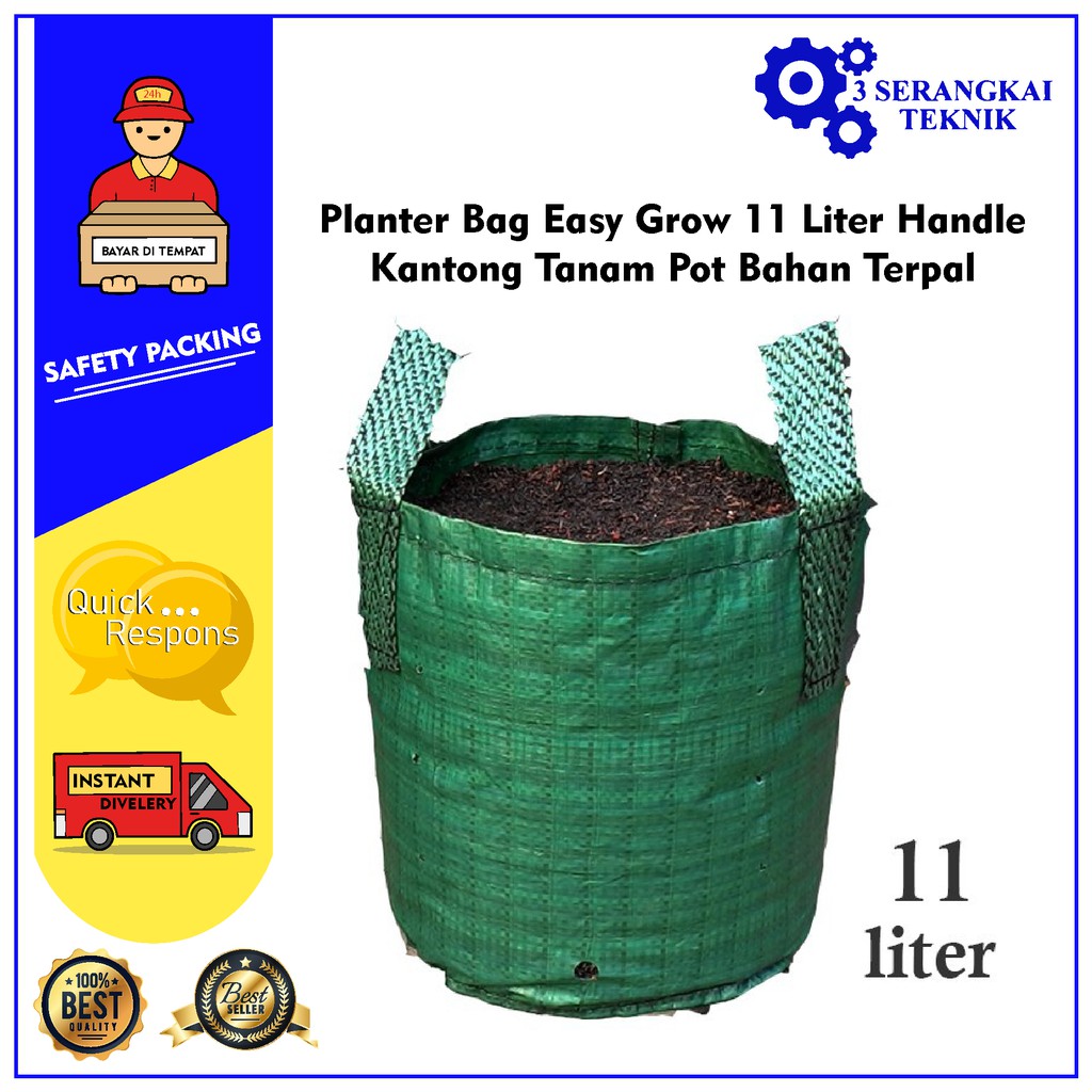 Planter Bag Easy Grow 11 Liter Handle Kantong Tanam Pot Bahan Terpal