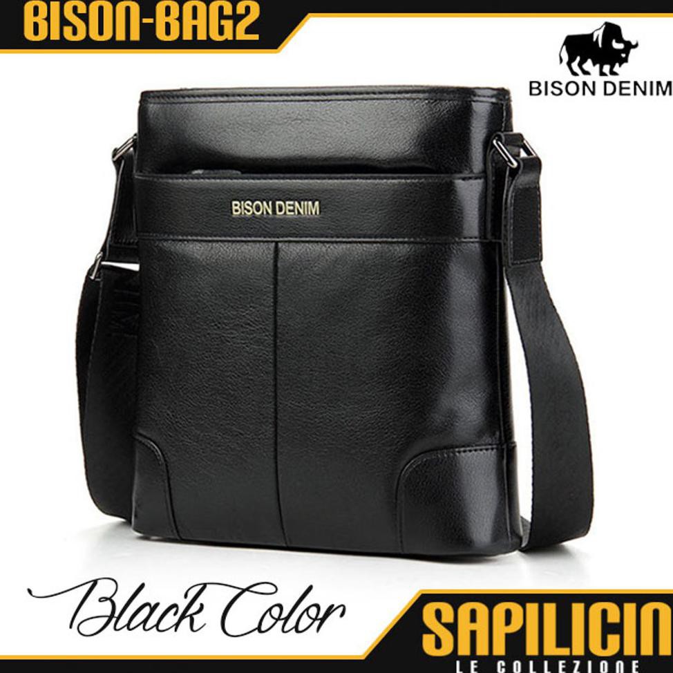 Paling Murah Black Bison Denim Premium Messenger Bag Tas Slempang Kulit Sapi Asli (Bison-Bag2)