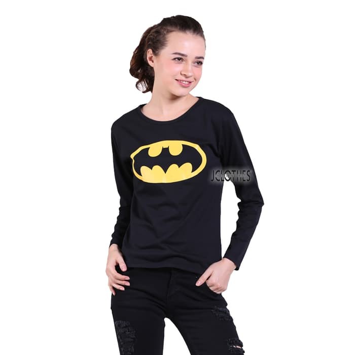 keren Kaos Lengan Panjang Wanita Batman - Hitam