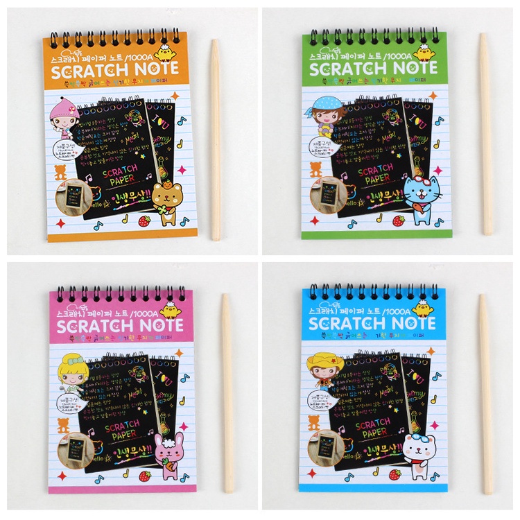 (Pimenova) SCRATCH Note Black Paper Graffiti DIY Coils Drawing Book Colorful Paper Mini Notes Kecil Gesek