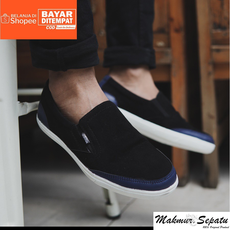 PROMO !! Sepatu Pria Murah Adidas Advantage Suede Hitam Kasual Slip On Stylish Santai Kerja Trendy