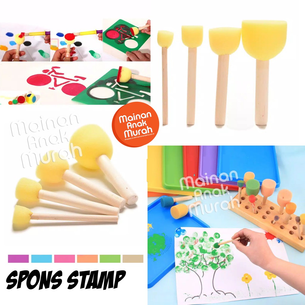 

Set Brush Spons Stamp Dot Bulat Mainan Edukasi Brush Sponge Cat Warna Alat Belajar Mewarnai Melukis
