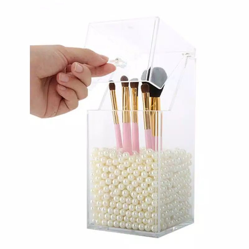 HOVELSHOP Kotak Brush Makeup Acrylic Mutiara Tempat Penyimpanan Kuas Kosmetik Cantik