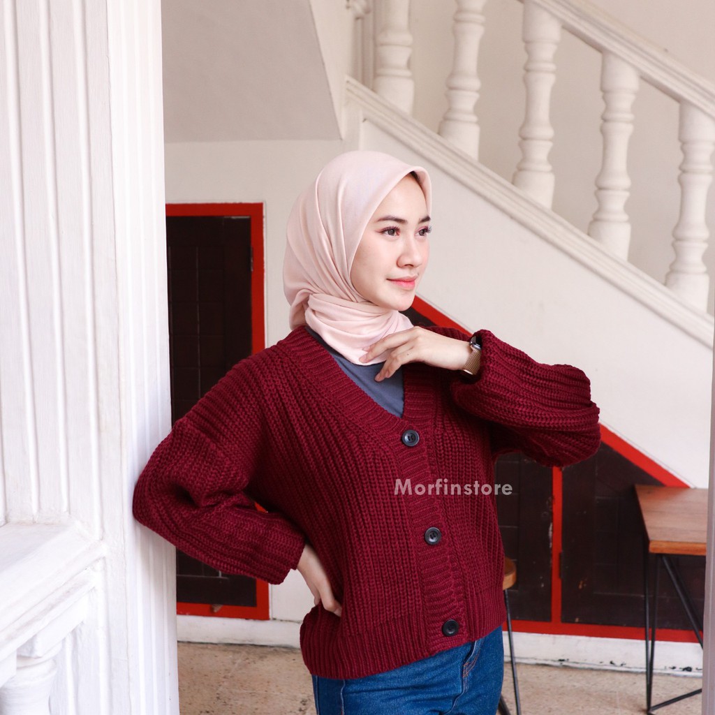 PROMO- Nakara Cardy Bahan Rajut Premium / Cardigan Oversize / Cardi Rajut / Cardigan Crop Wanita-Magenta