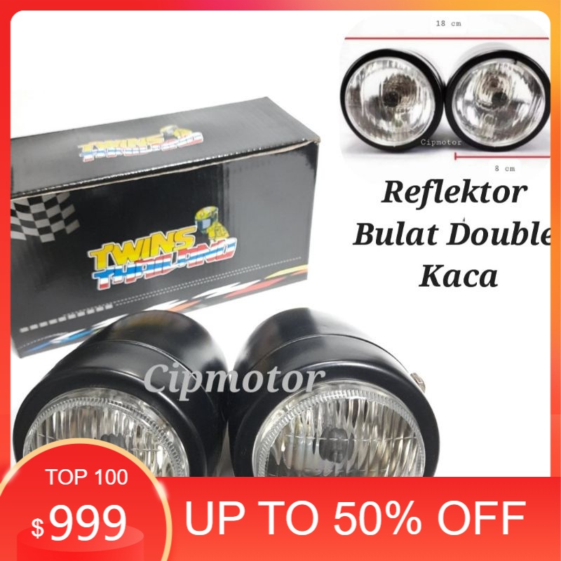 Reflektor Lampu Bulat Double Classic Cafe Racer Scorpio Harley Twin Vixion Tiger CB Verza megapro