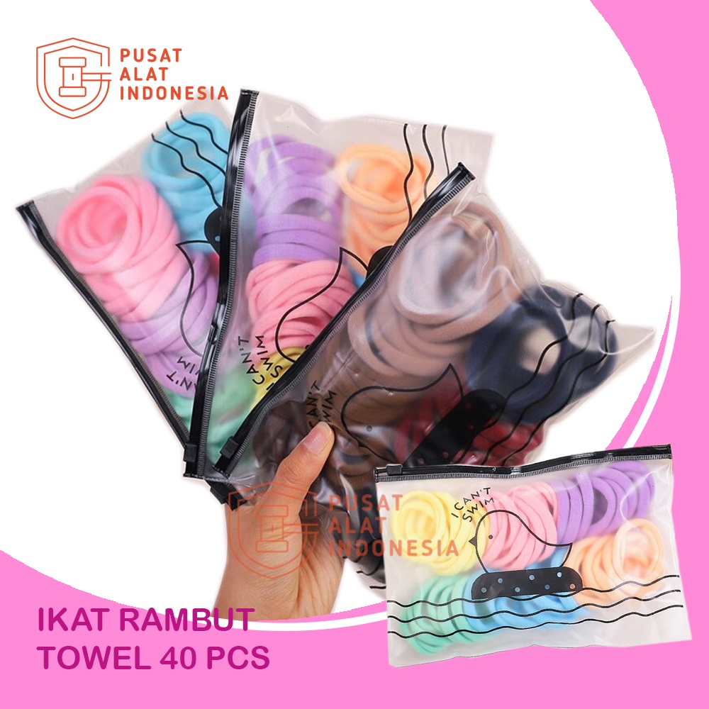 IKAT RAMBUT KOREA TOWEL SR73 RING WANITA KOREAN KUCIR RAMBUT KUCIRAN SET ISI 40 PCS FREE POUCH