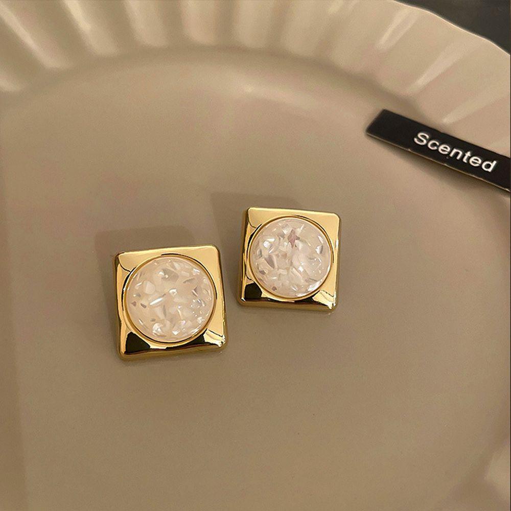 Needway Ear Studs Fashion Pesta Pernikahan Segitiga Bulat Persegi Enamel Stud Earrings Wanita Ear Hook