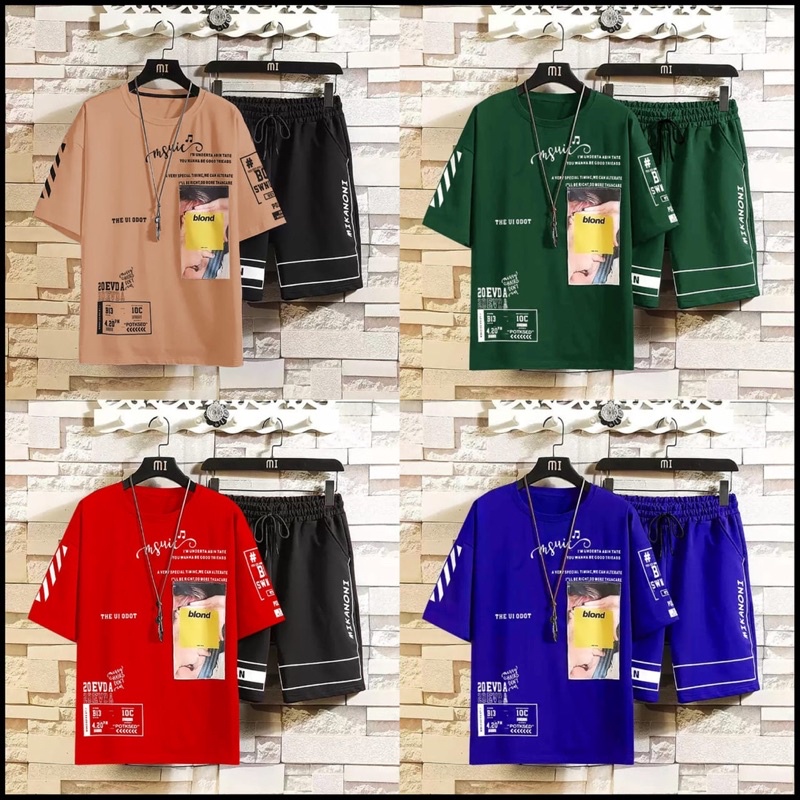 SETELAN KAOS PRIA STELAN COWOK LENGAN PENDEK + CELPEN MIKAMONI CASUAL