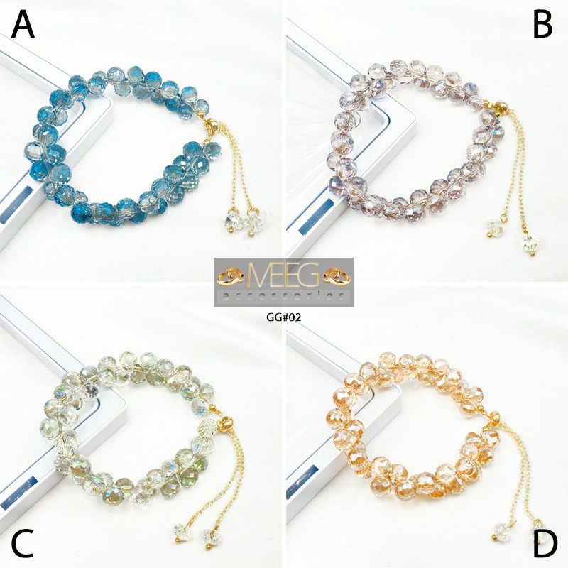 Gelang Batu Cristal Luxury Free Box Gelang Serut Titanium Aksesoris Fashin Wanita Gelang Tangan GG#0