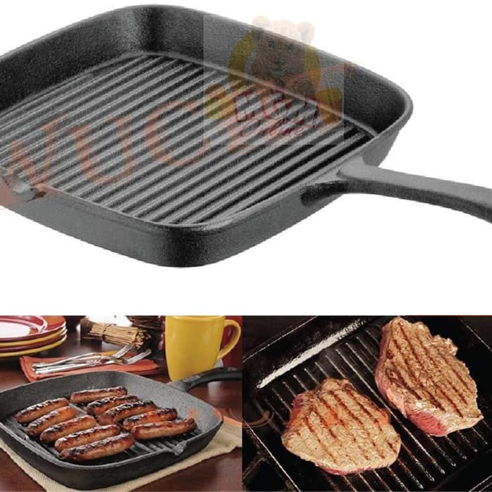 Iron Cast Grill Kotak 23cm Besi Cor SUPER TEBAL dgn corong minyak 2604