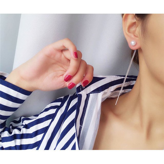 Anting Tusuk Panjang Mutiara Pearl Berlian Imitasi Rumbai Pearl Snake Chain Tassel Earrings Korean