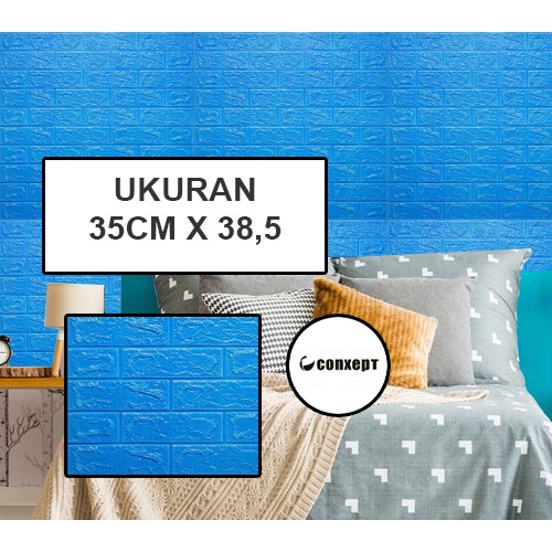 CX Wallpaper Foam 3D Bata Warna BIRU TUA Premium Wall Paper Sticker Wallpaper Foam Bata Stiker